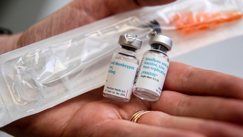 The monkeypox vaccine is seen on Tuesday, Aug. 30, 2022, at the Cabell-Huntington Health Department in Huntington, W.Va. (Sholten Singer/The Herald-Dispatch via AP)