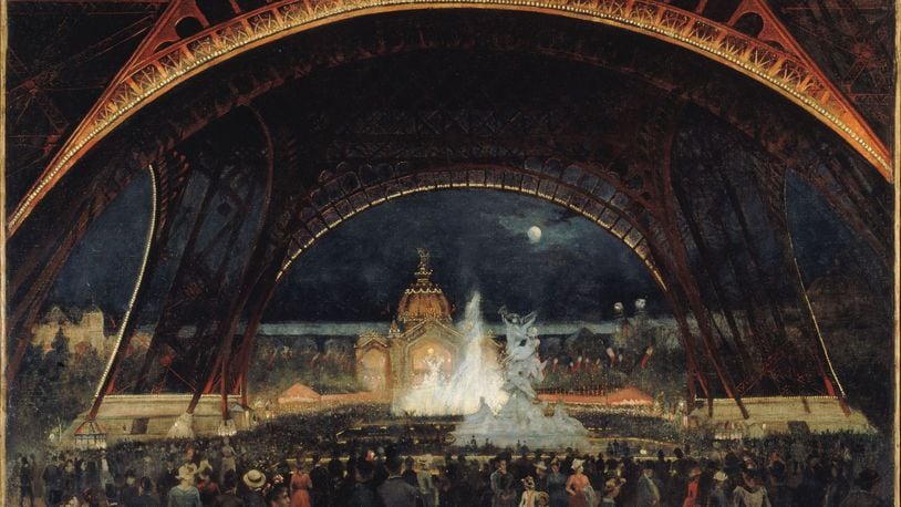 “Paris 1900” will be on view in Cincinnati through May 12. Pictured is Alexandre-Georges Roux’s “Nighttime Festivities at the International Exhibition of 1889 under the Eiffel Tower.” Credit: Musee Carnavalet, Paris.