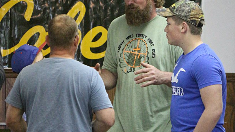 Former New England Patriots offensive tackle Matt Light talks turkey Friday at his annual outing. GREG BILLING / CONTRIBUTED