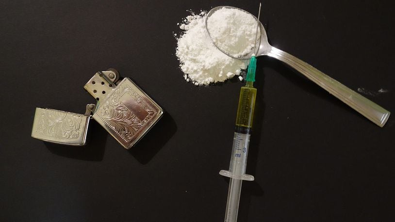 Stock photo of drugs and drug paraphernalia.