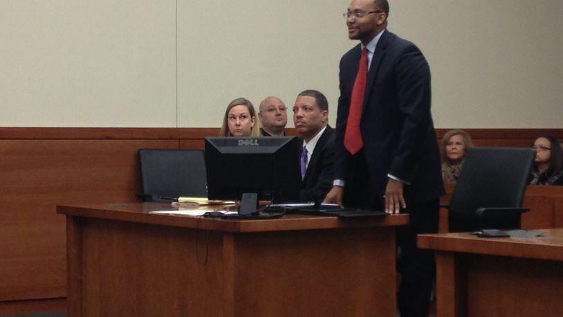 Dayton-area Rep. Clayton Luckie, seated, appeared in a Columbus courtroom on Thursday.