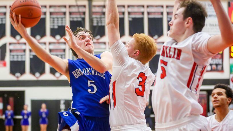 Franklin, hosting SWBL rival Brookville last season, bumps up to Division I from D-II this coming boys high school basketball season. GREG LYNCH / STAFF