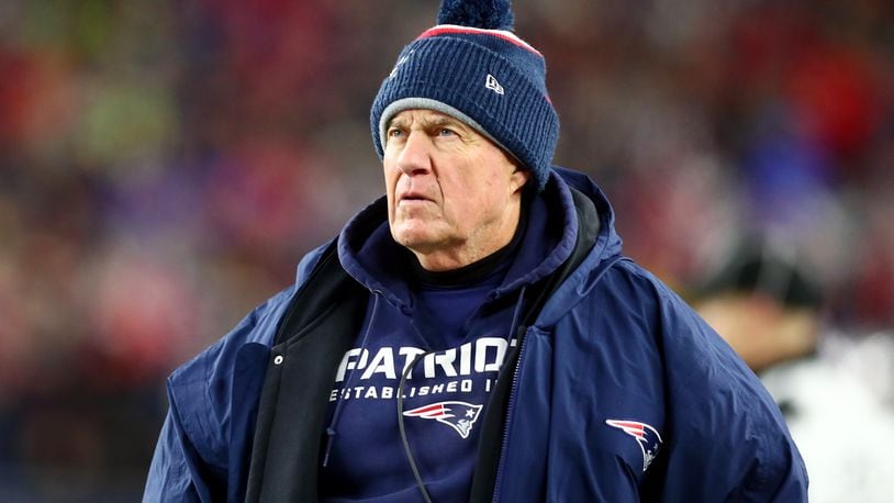 FOXBOROUGH, MASSACHUSETTS - DECEMBER 08: Head coach Bill Belichick of the New England Patriots looks on during the second half against the Kansas City Chiefs in the game at Gillette Stadium on December 08, 2019 in Foxborough, Massachusetts. (Photo by Adam Glanzman/Getty Images)