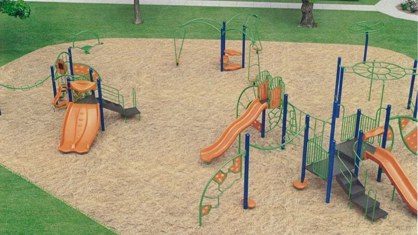 This is one of four possible playground configurations for new equipment at Smith Park in Middletown. City officials are applying for a $63,750 NatureWorks grant from the Ohio Department of Natural Resources to fund about 75 percent of the costs to replace the old playground equipment. CONTRIBUTED