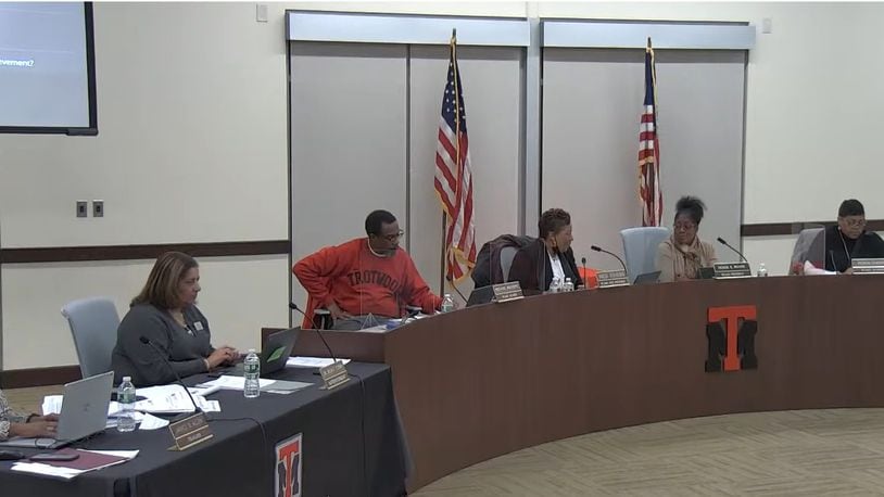 A photo of Trotwood School Board members taken from the Trotwood-Madison YouTube page. Courtesy of Trotwood-Madison.