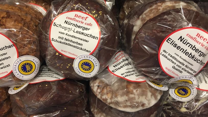 Several varieties of Lebkuchen -- none of them heart-shaped -- are for sale at Neef Confiserie Cafe in Nuremberg. (Amy S. Eckert/Chicago Tribune/TNS)