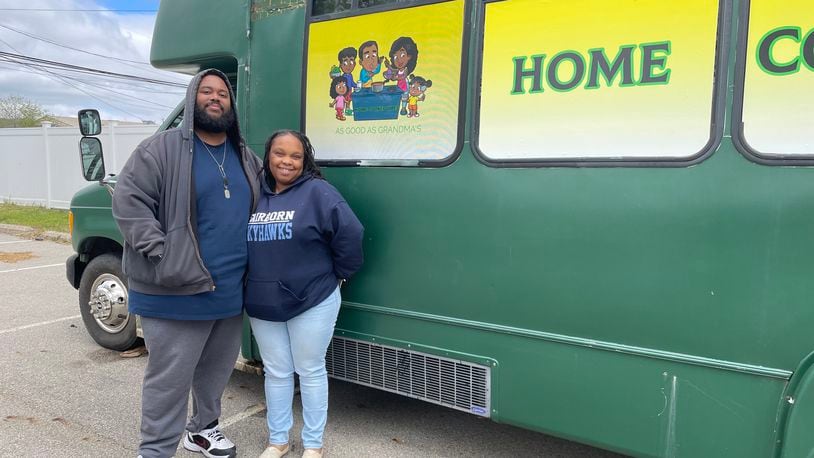 Home Cooked Vibes, a Fairborn-based food bus, offers savory and sweet egg rolls and more. Pictured are owners Syrita Nuttall and James Highsmith. NATALIE JONES/STAFF