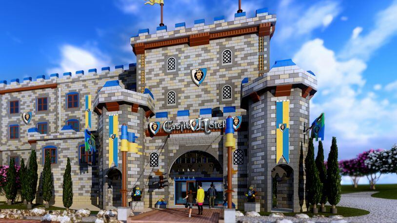 A rendering of the entrance to the new Legoland Castle Hotel that is still under construction but due to open in late April. (Courtesy of Legoland California/TNS)