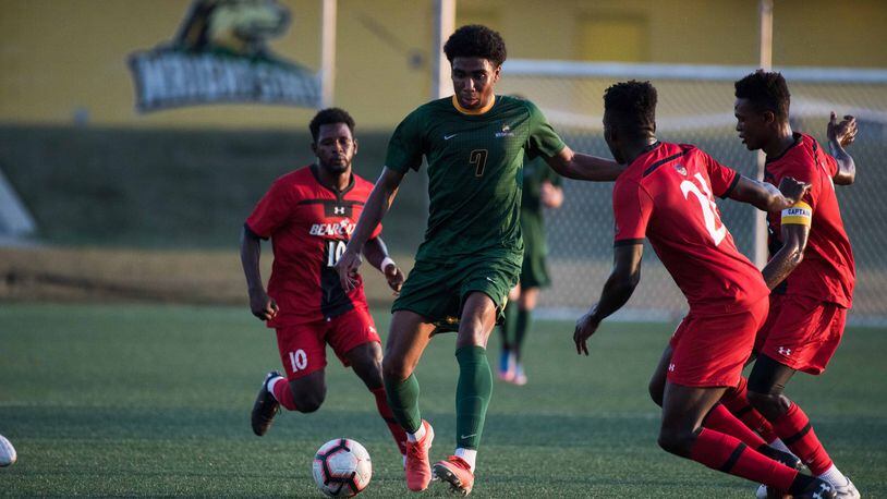 Alec Phillipe (7), shown here vs. Cincinnati, is one of several key players back this season for the Wright State men’s soccer team. Photo courtesy of Wright State Athletics
