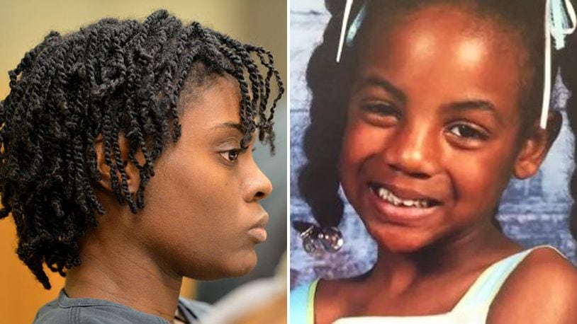 LEFT: Tiffany Moss listens to testimony during court hearing in 2013. (KENT D. JOHNSON / KDJOHNSON@AJC.COM) RIGHT: Emani Moss, 10, was starved to death. (AJC file photo)