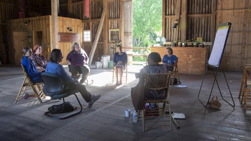 A moment of story collection at the Agraria Center for Regenerative Practice. PHOTO BY DENNIE EAGLESON