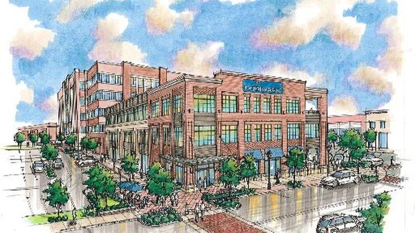 This illustration of a three-story building approved for Austin Landing is where Midmark Corp. wants to locate its new headquarters. The 38,822 structure will be located at the corner of Penny Lane and Rigby Road. CONTRIBUTED