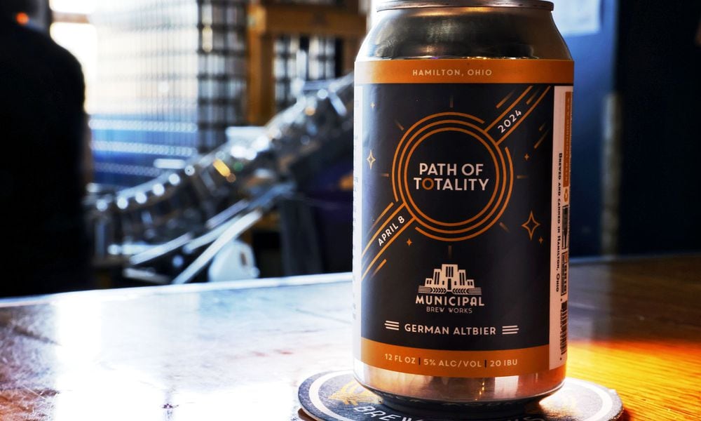 Municipal Brew Works spent the day Tuesday, March 19, 2024 canning several beers including their new Path of Totality German Altbier brewed to celebrate the upcoming solar eclipse. NICK GRAHAM/STAFF