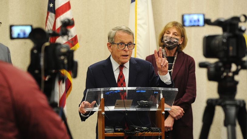 Ohio Gov. Mike DeWine visited a coronavirus vaccine site in Harrison Twp. earlier this week. MARSHALL GORBY\STAFF