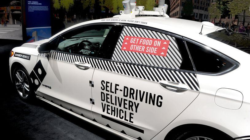 A Ford self-driving delivery vechicle during the 2018 New York International Auto Show on March 28, 2018 in New York City, N.Y. (Dennis Van Tine/Abaca Press/TNS)