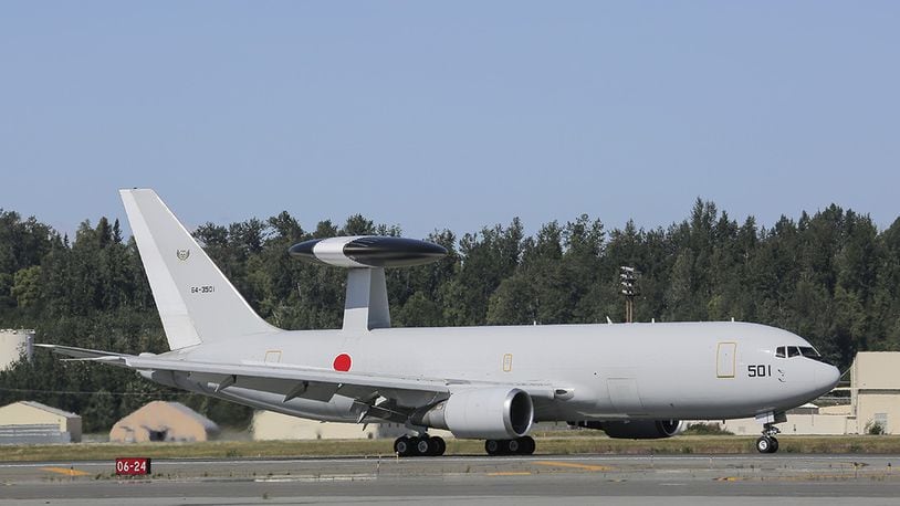 A Japan Air Self-Defense Force E-767 Airborne Warning and Control System aircraft taxis before takeoff on Joint Base Elmendorf-Richardson, Alaska, Aug. 14, 2015. JASDF AWACS will get upgrades following the Air Force Life Cycle Management Center award of $208 million in February 2018 to the Boeing Co. for installation and checkout of the system. (U.S. Air Force photo/Alejandro Pena)
