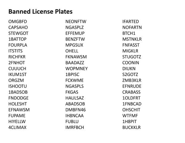 Banned License Plates