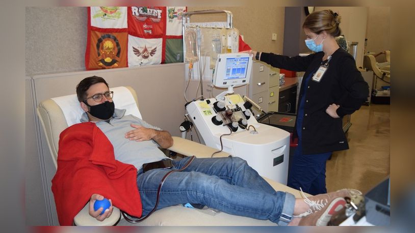 Ryan Monell of Beavercreek was the first to qualify by positive antibody test to give COVID-19 Convalescent Plasma (CCP) at Community Blood Center. CONTRIBUTED