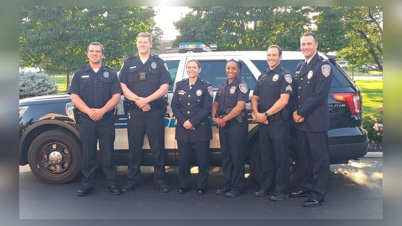 The Fairfield Police Department has hired and promoted several police officers, and there are still more spots to fill. Pictured are the recent hires and promotions from Monday, Aug. 13, 2018. From left, Officers Scotty Cook and Jacob Sons, Maj. Amy Mays, Officer Brianna Smith, Sgt. Dan Pohl, and Chief Steve Maynard. CONTRIBUTED/CITY OF FAIRFIELD