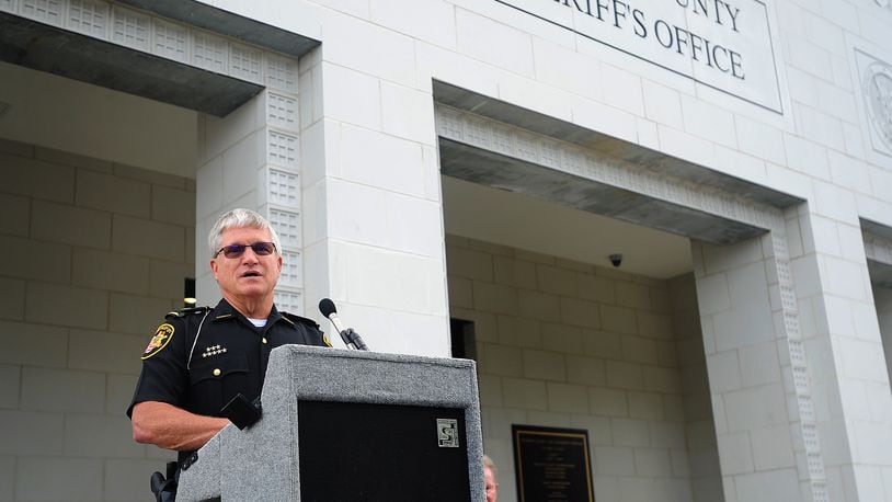 Warren County Sheriff Larry Sims spoke Tuesday, October 12, 2021 at the ribbon cutting ceremony for the new Warren County Jail.  Sims said he does not issue snow emergency declarations because he thinks they are misunderstood and misused. MARSHALL GORBY\STAFF
