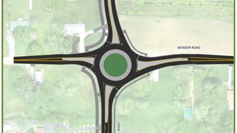 Preliminary design of the proposed roundabout at the Hoke and Wenger Road intersection. CONTRIBUTED