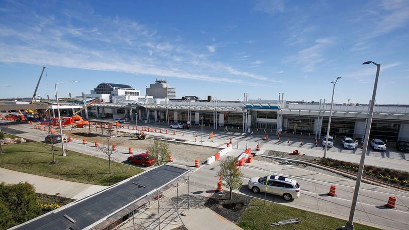 Renovation to the Dayton airport terminal has been continues with new terrazzo floors and a full glass and steel exterior with a glass canopy to bring more natural light into the terminal. TY GREENLEES / STAFF