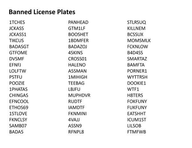 Banned License Plates