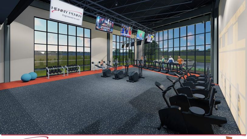 An artist's rendering of a fitness room for Henny Penny employees, to be part of the new Henny Penny building on the company's Eaton campus. Contributed.
