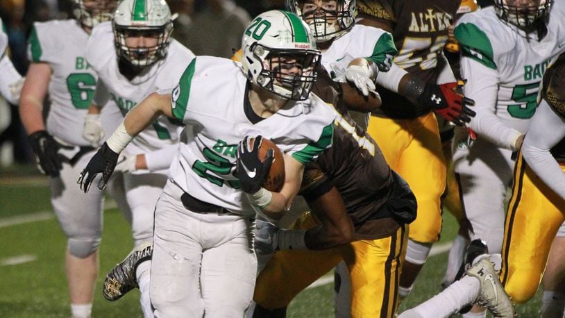 Alex DeLong of Badin ran for a career-high 239 yards and one TD. Badin defeated Alter 38-21 in a D-III, Region 12 high school football semifinal at Monroe on Friday, Nov. 15, 2019. MARC PENDLETON / STAFF