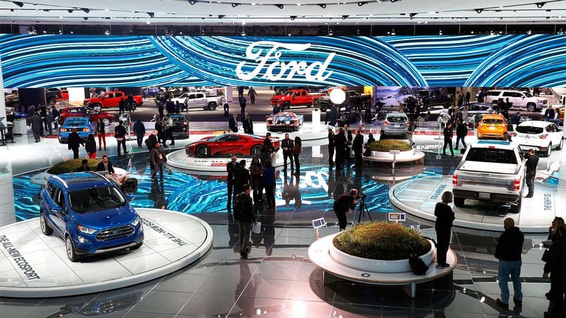 A portion of the Ford exhibit area is shown at the 2017 North American International Auto Show (NAIAS) on January 10, 2017 in Detroit, Michigan.
