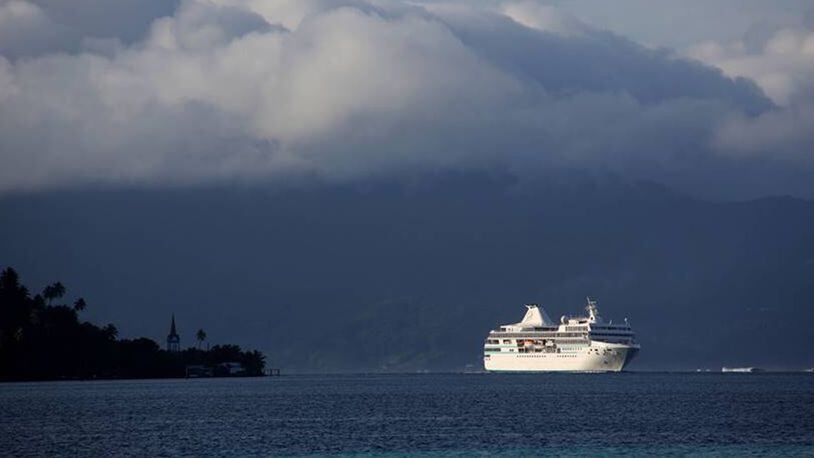 The Paul Gauguin cruise ship operates in French Polynesia and the South Pacific. Here it is along the coast of Taha’a in French Polynesia. (Denise Bennett/TNS)