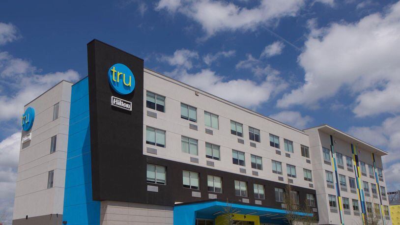 A rendering shows the exterior of a planned Tru by Hilton in another location. CONTRIBUTED