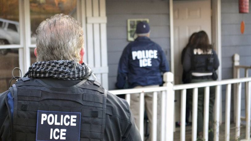 Feb. 9, 2017: Federal immigration agents visited a home in the Atlanta area during a nationwide operation last week. More than 680 people were arrested in the roundups, which targeted immigrants living illegally in the United States. (Bryan Cox/ICE via AP)