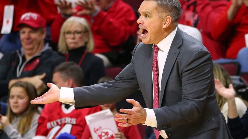 PISCATAWAY, NJ - JANUARY 09: Head coach Chris Holtmann of the Ohio State Buckeyes reacts during the second half a game against the Rutgers Scarlet Knights at Rutgers Athletic Center on January 9, 2019 in Piscataway, New Jersey. Rutgers defeated Ohio State 64-61. (Photo by Rich Schultz/Getty Images)