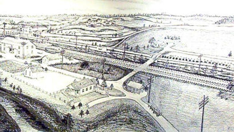 A rendering of the village of Tadmor at about the year 1897. Courtesy of Vandalia-Butler Historical Society. CONTRIBUTED.