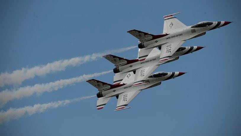 The U.S. Air Force Thunderbirds performed at the 2021 Dayton Air Show. They'll be back this year.  MARSHALL GORBY \STAFF