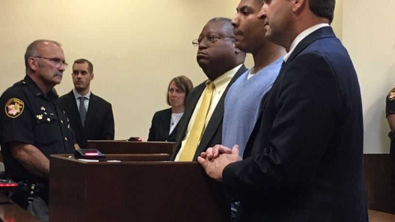 Kylen Gregory is flanked by defense attorneys Jon Paul Rion (right) and Ben Swift (left) during sentencing earlier this year in Montgomery County Common Pleas Court Judge Dennis Langer’s courtroom. Gregory’s case for the 2016 killing of Ronnie Bowers in Kettering has now returned to juvenile court because he was not convicted of murder, the charge that prompted a mandatory transfer to adult court. The case still may go back to adult court. FILE