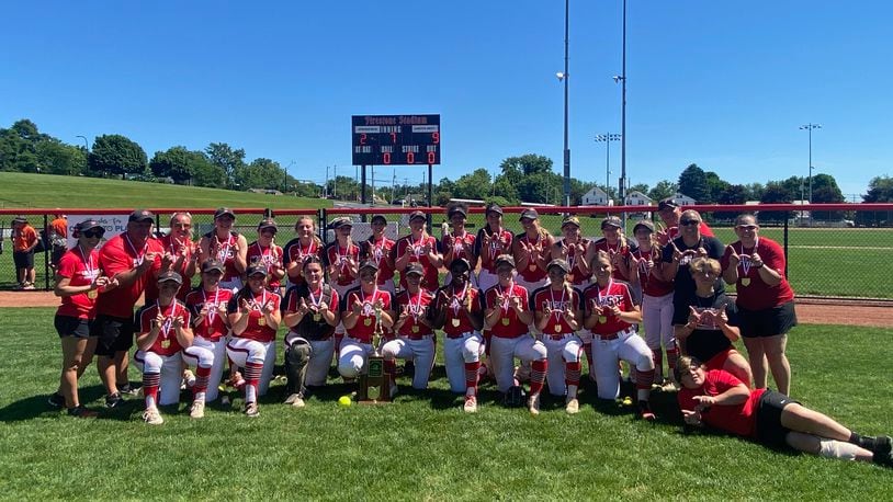 The Lakota West softball team poses for a photo after winning the Division I state championship on Saturday, June 4, 2022, at Firestone Stadium in Akron. Photo courtesy of Lakota West