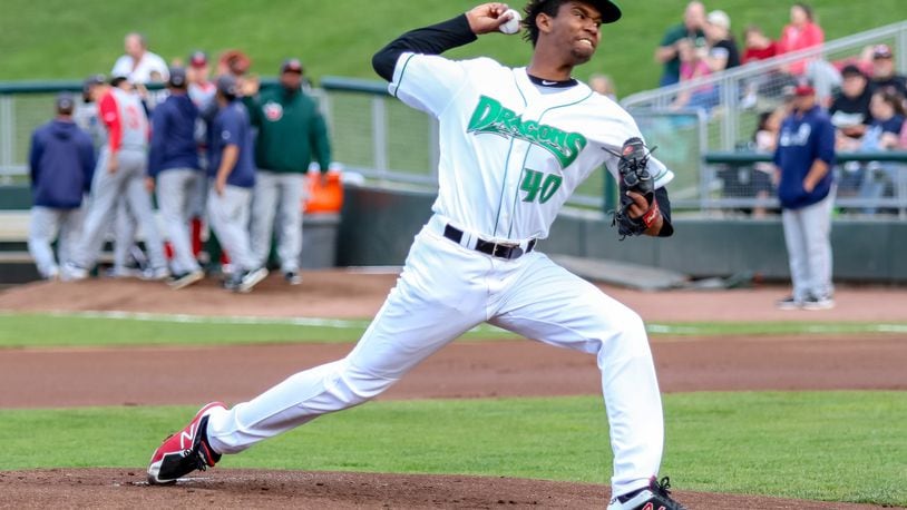 Dayton Dragons pitcher Jhon De Jesus pitches during their game against the Fort Wayne TinCaps on Tuedsay night at Fifth Third Field. Fort Wayne won 8-4. CONTRIBUTED PHOTO BY MICHAEL COOPER