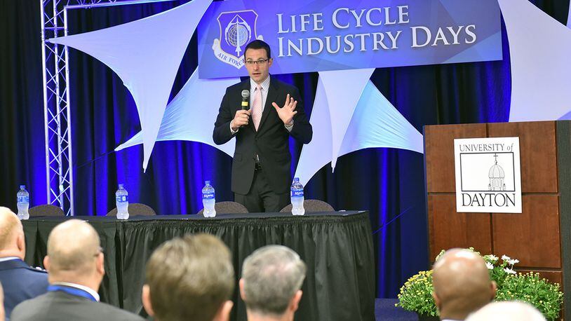 Dr. Will Roper, assistant secretary of the Air Force for Acquisition, Technology and Logistics, speaks during the Air Force Life Cycle Management Center’s Life Cycle Industry Days at the University of Dayton River Campus in Dayton Sept. 12-14. (U.S. Air Force photo/Al Bright)