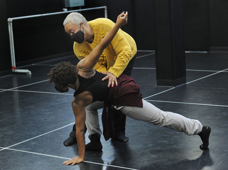 Dayton Contemporary Dance Company Chief Artistic and Producing Director Debbie Blunden-Diggs works with the company dancers Thursday Feb. 10, 2022. MARSHALL GORBYSTAFF