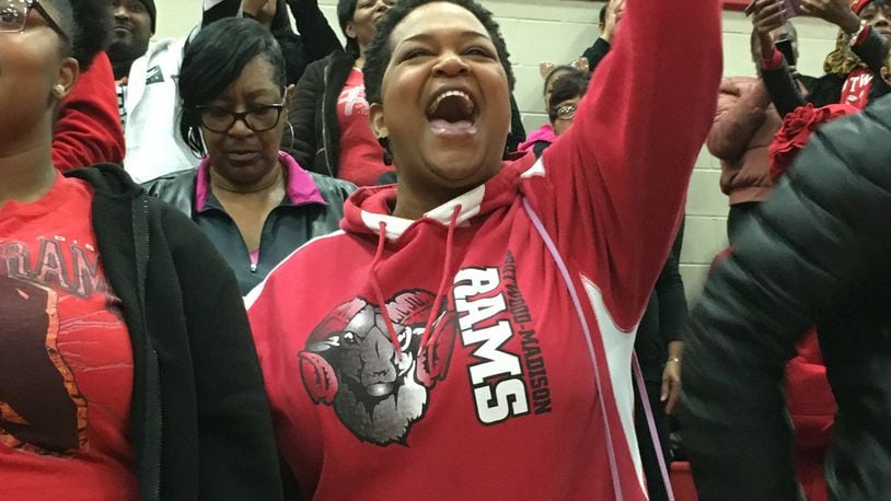 Trotwood-Madison High School welcomed home its football state champions Saturday at a victory celebration with a packed gymnasium. Staff photo / Sarah Franks