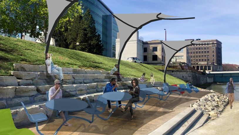 Renderings of new shade sails, seating and furniture at RiverScape River Run. CONTRIBUTED