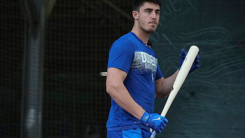 Los Angeles Dodgers first baseman Cody Bellinger waits his turn in the batting cages for a spring training workout at the Camelback Ranch complex on Thursday, Feb. 15, 2018 in Glendale, Ariz. (Robert Gauthier/Los Angeles Times/TNS)