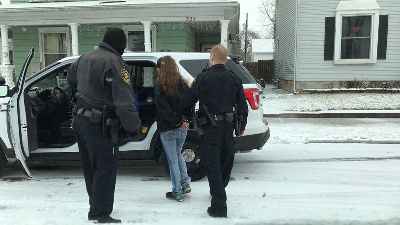A woman accused of robbing a Key Bank branch in Springfield was arrested after police made a traffic stop on a vehicle on Race Street, according to investigators. (Eric Higgenbotham/Staff)