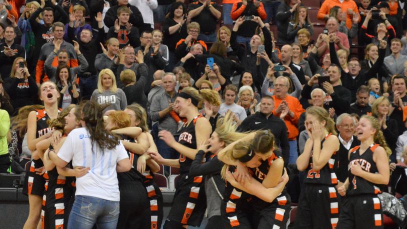 Minster defeated Ottoville 63-48 to win the D-IV girls state basketball championship at OSU’s Schottenstein Center on Saturday, March 17, 2018. ERIC FRANTZ / CONTRIBUTOR