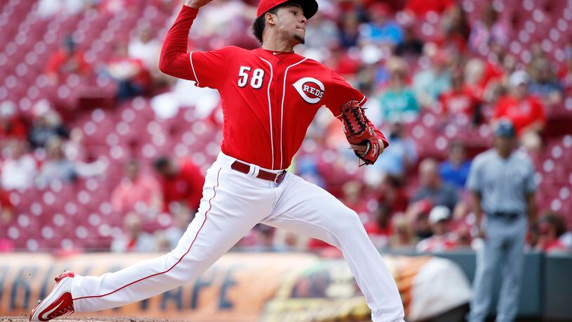 Luis Castillo pitches Wednesday against the Milwaukee Brewers at Great American Ball Park. (Photo by Joe Robbins/Getty Images)