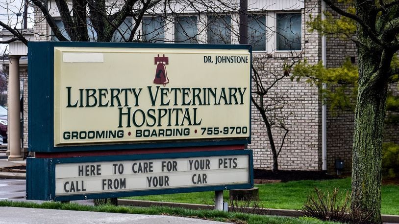 Liberty Veterinary Hospital on Yankee Road in Liberty Twp. is still offering pet care services during the novel coronavirus (COVID-19) pandemic, but they are coming to client’s cars to get animals for service instead of letting pet owners inside the building. NICK GRAHAM/STAFF