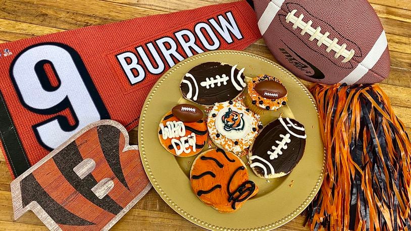 Ashley's Pastry Shop in Oakwood is selling Bengals themed baked goods this week ahead of the Super Bowl.