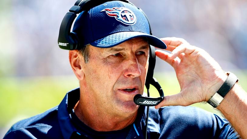 NASHVILLE, TN- SEPTEMBER 10: Head coach Mike Mularkey of the Tennessee Titans looks on during action against the Oakland Raiders in the first half at Nissan Stadium on September 10, 2017 In Nashville, Tennessee. (Photo by Wesley Hitt/Getty Images) )